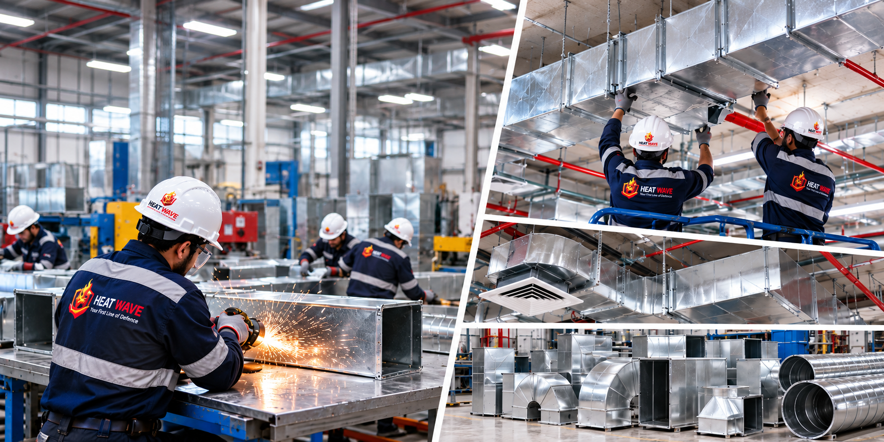Technicians installing and servicing commercial ductwork